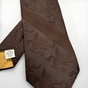 True Vintage 1970s Tie Brocade Brown Floral Striped Subtle Webster Art 4x57"‎